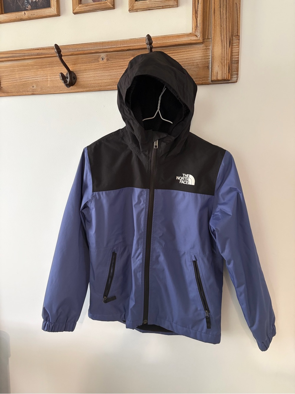 The North Face Kids Hooded Blue and Black Raincoat